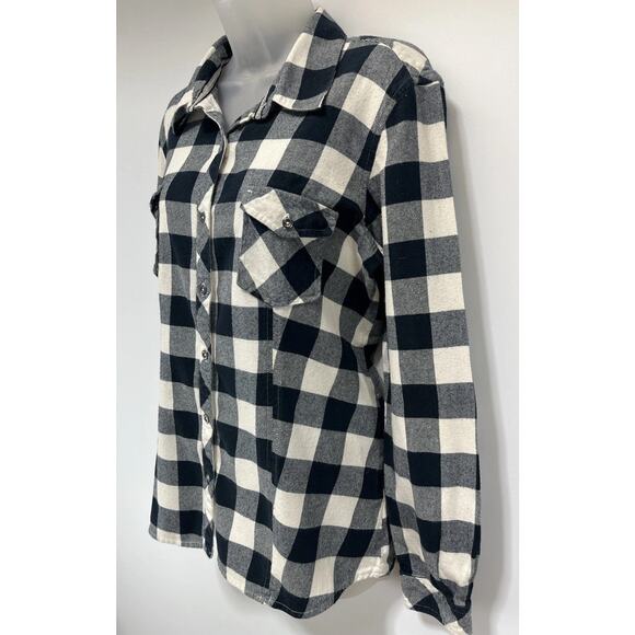 Natural Reflections Womens XL Plaid Flannel Shirt White Buffalo Check Boyfriend - Picture 3 of 7
